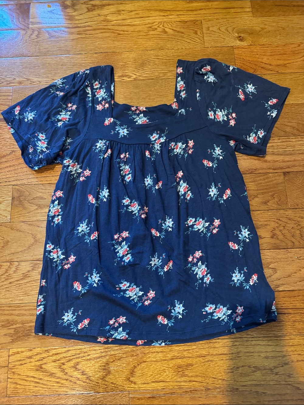 Lucky Brand Navy Floral Short-Sleeve Tee with Red and Light Blue Blooms